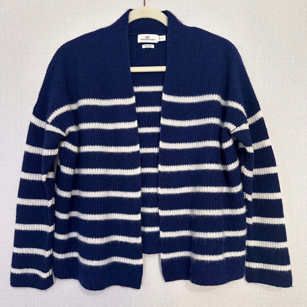 Vineyard‎ Vines Cashmere Blue White Nautical Stripe Open Cardigan Sweater Small